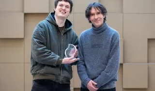 Animation Graduate Pat McCarthy with Lecturer Peter Morris