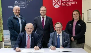 Representatives of DkIT and Queen's at the signing of the Heads of Agreement