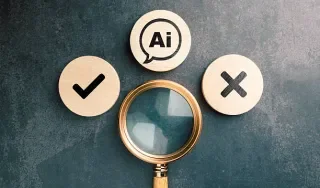 A magnifying glass with a tick and an x on either side