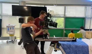 Director of Photography Colm Mullen and 1st AC Donal Murphy filming in DkIT