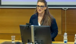Margaret Loftus speaking at the launch