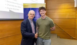 Student Ambassador and Elevate Award winner Ciarán McCabe with president Dr Diarmuid O'Callaghan