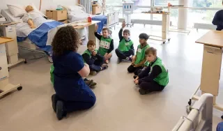 Students from Duleek Boys NS testing their knowledge at the Teddy Bear's Hospital