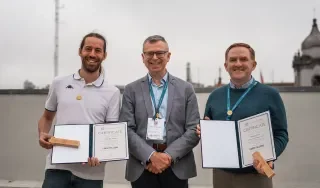 Eden Fellow recipients Carlo de Medio from Universitá de Roma and Ronan Bree from DkIT pictured with Wim Van Petegen from Eden Europe