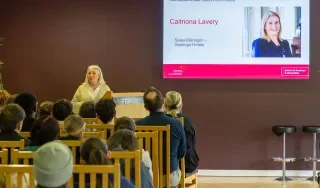 Caitriona Lavery, Sales Manager at Hastings Hotels sharing her career progression advice with DkIT staff and students