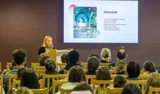 Megan Daly, Business Development Manager at the RDS, sharing her career journey to date at the DkIT Hospitality event