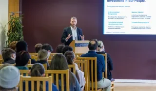 Richard Stevenson, Group Talent & Acquisition Manager at Windward Hotels opening the industry presentations at the DkIT guest lecture morning