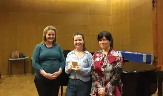 (L-R) Adele Commins (Head of Department of Creative Arts, Media and Music School of Informatics and Creative Arts, DkIT), Tara Raferty (Michael Van Dessel Recipient, 2018) and Georgina Hughes (DkIT Choir Director)