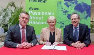 Pictured (from left) are Martin Kane, CEO of ABP Food Ireland , Minister Heather Humphreys, TD and DkIT President, Michael Mulvey PhD at the signing of new Corporate Partnership