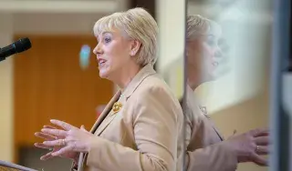 Minister Heather Humphreys, TD delivers welcome address at the DkIT Industry Showcase 2019