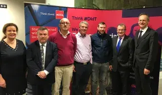 (L-R): Patricia Moriarty, (Head of School of Business and Humanities, DkIT), Shane Hill (Head of Department of Management and Financial Studies, DkIT), Pat Fitzgerald (Accounting Lecturer, DkIT), Pat O'Neill (Business Studies Lecturer, DkIT), Jonathan Brooks (Accounting & Finance student, DkIT), Jim Power (Guest Speaker), Michael Mulvey Ph.D (DkIT President)