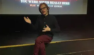 Terry Creagh speaking at An Tain film. 