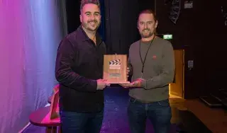 Ara Devine on the left Paul Wick Cumiskey on the right best short fiction award