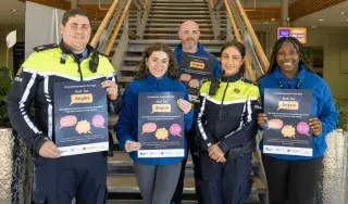 Garda Darragh Prior and Garda Kate Patterson with DkIT SU members Holly Lambe-Sally, Tobi Bewaji and Gerry O’Brien