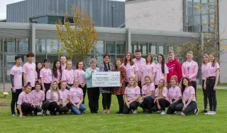 3rd Year Events Management students present a €1500 cheque to The Irish Cancer Society as part of fundraising efforts