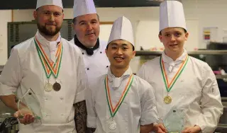 Pictured from left are: Conor Farrell, 1st year Culinary Arts student; Alan McCabe, Culinary Arts Course Director at DkIT, Van Phuoc Le, 1st year Culinary Arts student and Ryan Dowling, 1st year Culinary Arts student. 