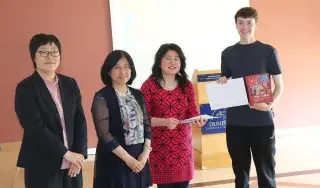 Ms Zhu Xikun , Ms Wang Lihong, Ping Cao and student