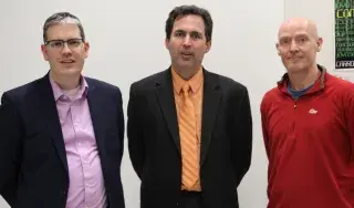 Brendan Ryder, Head of Department of Visual & Human-Centred Computing, DkIT; Marc Daumas, Science attaché, French Embassy, Dublin; and Derek O’Reilly, Senior Lecturer and project coordinator, DkIT.