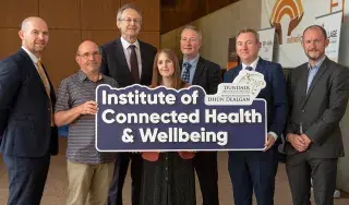 Pictured (L-R) are Aidan Browne (DkIT), Dr Keith Thornbury (SMRC), Michael Mulvey PhD (DkIT President), Dr Julie Doyle (Netwell/Casala), Dr Fergal McCaffrey (RSRC), Aidan McKenna (Enterprise Ireland) and Dr Tim McCormac (DkIT) at the launch of new DkIT Institute of Connected Health & Wellbeing. (Photo: Ciara Wilkinson)