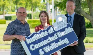 Pictured (L-R) Dr Keith Thornbury (Smooth Muscle Research Centre) at DkIT), Dr Julie Doyle (Netwell/Casala) and Dr Fergal McCaffrey (Regulated Software Research Centre), at the launch of the new DkIT Institute of Connected Health & Wellbeing. (Photo: Ciara Wilkinson)