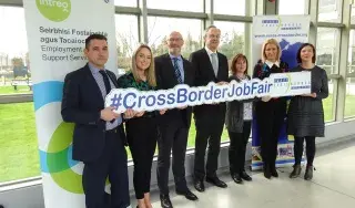 (L-R): Joe Lavery Co-ordinator EURES Cross Border Partnership; Olivia Black First Derivatives; Paul McArdle DEASP; Michael Mulvey, PhD, DkIT; Claire Mooney DfC;, Marion Woods Irish Life Financial Services and Catherine Staunton, Careers and Placement Officer at DkIT