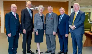 Tim O'Connor, Michael Mulvey, PhD (DkIT), MaryAnn de Chastelain, General John de Chastelain, Cllr. Clifford Kelly, Robert G Kearns (Ireland Part Foundation) pictured at the de Chastelain Library Civic Reception
