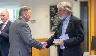 General John de Chastelain meet with Gerry Adams, TD at the de Chastelain Library Civic Reception