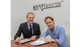 Pictured at STATSports headquarters  are Dr Michael Mulvey, Pesident of DkIT and Alan Clarke, Co Founder & CEO STATSports. PIcture Ciara Wilkinson