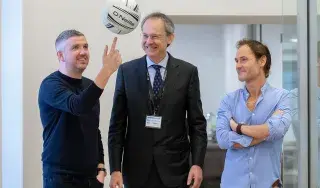 Pictured at STATSports headquarters are L-R Sean O’Connor, Co Founder and COO of STATSports, Dr Michael Mulvey, Pesident of DkIT and Alan Clarke, Co Founder & CEO STATSports. PIcture Ciara Wilkinson