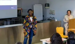 DkIT student Elizabeth Awosanya discussing her degree in social care