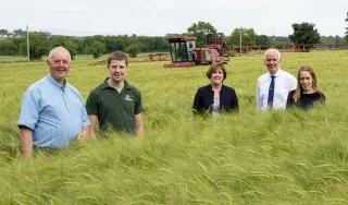 (L to R) DkIT Student Patrick McGuinness with his father Tony McGuinness, Breda Brennan, Head of Agriculture DkIT, John Kelly, Teagasc Ballyhaise, Siobhan Jordan, DkIT lecturer, at the launch of the new part-time Agriculture qualifications on the McGuinness family farm in Richardstown, Co Louth
