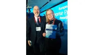 DkIT Business Lecturer, Angela Hamouda collects the European Enterprise Promotion Awards 2019 in recognition of the institute's work in 'Creating Entrepreneurial Spirit'