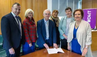 Dr Niall McVeigh, Director of Cavan Institute, Dr Sheila Flanagan, Dr Diarmuid O'Callaghan, Martina Rooney, Director of Monaghan Institute, Dr Fiona McGrath, ACEO CMETB,  Dr Patricia Moriarty, Head of School of Business and Humanities DkIT