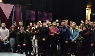 Film and TV students and lecturers pictured with RTE's Claire Byrne