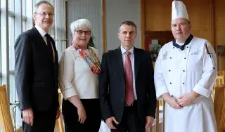 Pictured [from left to right] are Michael Mulvey, PhD, DkIT President; Brainain Erraught, Head of Department of Hospitality Studies, DkIT; Stéphane Crouzat, French Ambassador to Ireland and Alan McCabe, Culinary Arts Programme Director, DkIT at the Good France-Ireland event in DkIT.