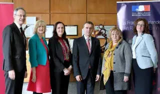 Pictured [from left to right] are Michael Mulvey, PhD, DkIT President; Dr Sheila Flanagan, VP of Academic Affairs & Registrar, DkIT; Cllr. Maria Doyle; Stéphane Crouzat, French Ambassador to Ireland Joan Martin, Chief Executive, Louth County Council and Cllr. Marianne Butler at the Good France-Ireland event in DkIT.