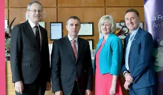 Pictured [from left to right] are Michael Mulvey, PhD, DkIT President; Stéphane Crouzat, French Ambassador to Ireland and Dr Sheila Flanagan, VP of Academic Affairs & Registrar, DkIT and Peter Fitzpatrick, TD at the Good France-Ireland event in DkIT. 