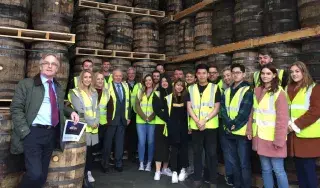 (L-R) Mario MacBlain; DkIT Programme Director The Global Programme, John Teeling; The Great Northern Distillery, DkIT's 4th Year Marketing Students.