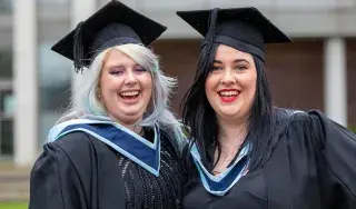 Pictured (from left) are Shannen Mansfield from Balbriggan, Co Dublin and Aoife Stafford from Oldcastle, Co Meath who received their BA (Honours) in the Production of Music and Audio Award at DkiT Graduation 2019.
