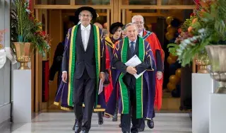 DkIT President Michael Mulvey, PhD and Chairman of DkIT Board of Governers, Cllr Clifford Kelly, lead the academic procession at DkIT Graduation 2019.