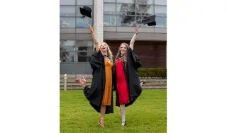 Pictured (from left) are Lyndsey Keating from Dundalk and Mary McKeever from Tenure, Co Louth who receive their BA (Honours) in Communications in Creative Media at DkIT Graduation 2019.