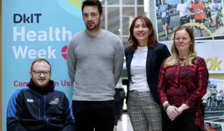 (L-R) DkIT's Turlach Cotter and Derek Crilly launching the DkIT Fit 4 Life programme and DkIT Health Unit Representatives Patricia Smyth and Ciara Hanratty.