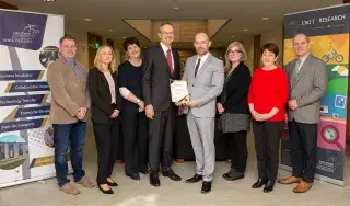Pictured [from left] are: Garrett Duffy, Incubation Centre Manager; Martina Goss, Programme Manager New Frontiers Programme Manager; Pauline Quinn, Administration, RDC; Michael Mulvey, PhD, DkIT President; Aidan Browne, Head of Innovation & Business Development, RDC; Grainne Murphy, Administration, RDC;  Anne Tinnelly, Administration, RDC; Neil McLoughlin, Technology Transfer Manager, RDC. 