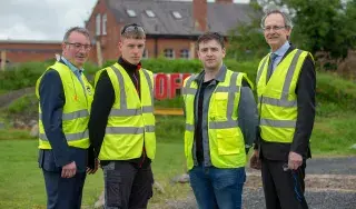 Pictured (L-R) are Paul Rogan, Director Business Control, TMFL Product Business, Matthew Quigley, Electrical Engineering (just finished second year) and Cameron McKeown, Marketing & Public Relations and DkIT President Michael Mulvey, PhD, at the launch of new DkIT-Cargotec Engineering Partnership Agreement in the Cargotec HQ in Dundalk. [Photo: Ciara Wilkinson]