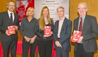 (L-R) Dr. Michael Mulvey, DkIT President; Associate Professor Debbie Ging, DCU, Dr. Ingrid Lewis, DkIT; Professor Barry Langford, Royal Holloway, University of London; Dr Gerard Bob McKiernan, Head of School of Informatics & Creative Arts DkIT