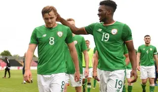 DkIT Students Georgie Poynton (R) and Carlton Carlton Ubaezuonu at the Irish Universities & Colleges v France Universities Friendly, 12 June 2018