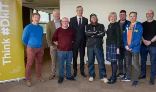 Hollywood Filmmaker, John Moore (centre) pictured with DkIT President, Michael Mulvey, PhD and staff from the School of Informatics & Creative Arts during his recent visit to the Institute.