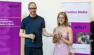 Sioneen Morgan, FIS 2023 Best Project Award Winner with JJ Quinlan, Creative Media Lecturer