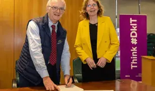Dr Diarmuid O’Callaghan, President, DkIT and Ms Sadie Ward-McDermott, LMETB Director of FET at the signing of the Articulation Agreement between DkIT and LMETB