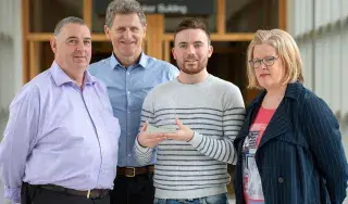 DkIT Engineering Student, Warren Stevely with lecturers from the BA (Hons) in Entrepreneurship In Engineering Programme at DkIT